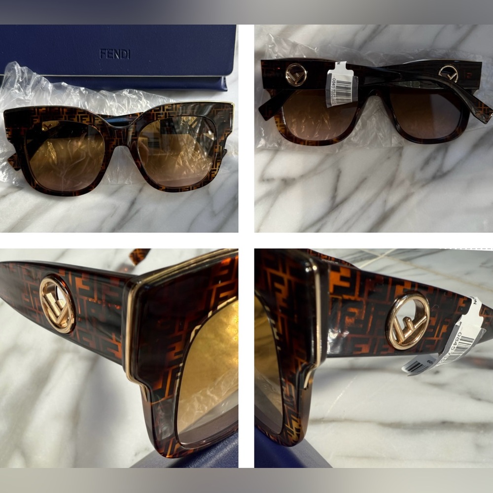 FENDI ZUCCA “FF” OVERSIZE BROWN /BLACK TORTOISESHELL SUNGLASSES - Picture 16 of 16